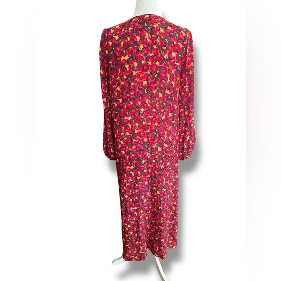 Saloni 100% Silk Red Yellow Floral Print Maxi Dress *No Sash* US Size 2 - Picture 5 of 8